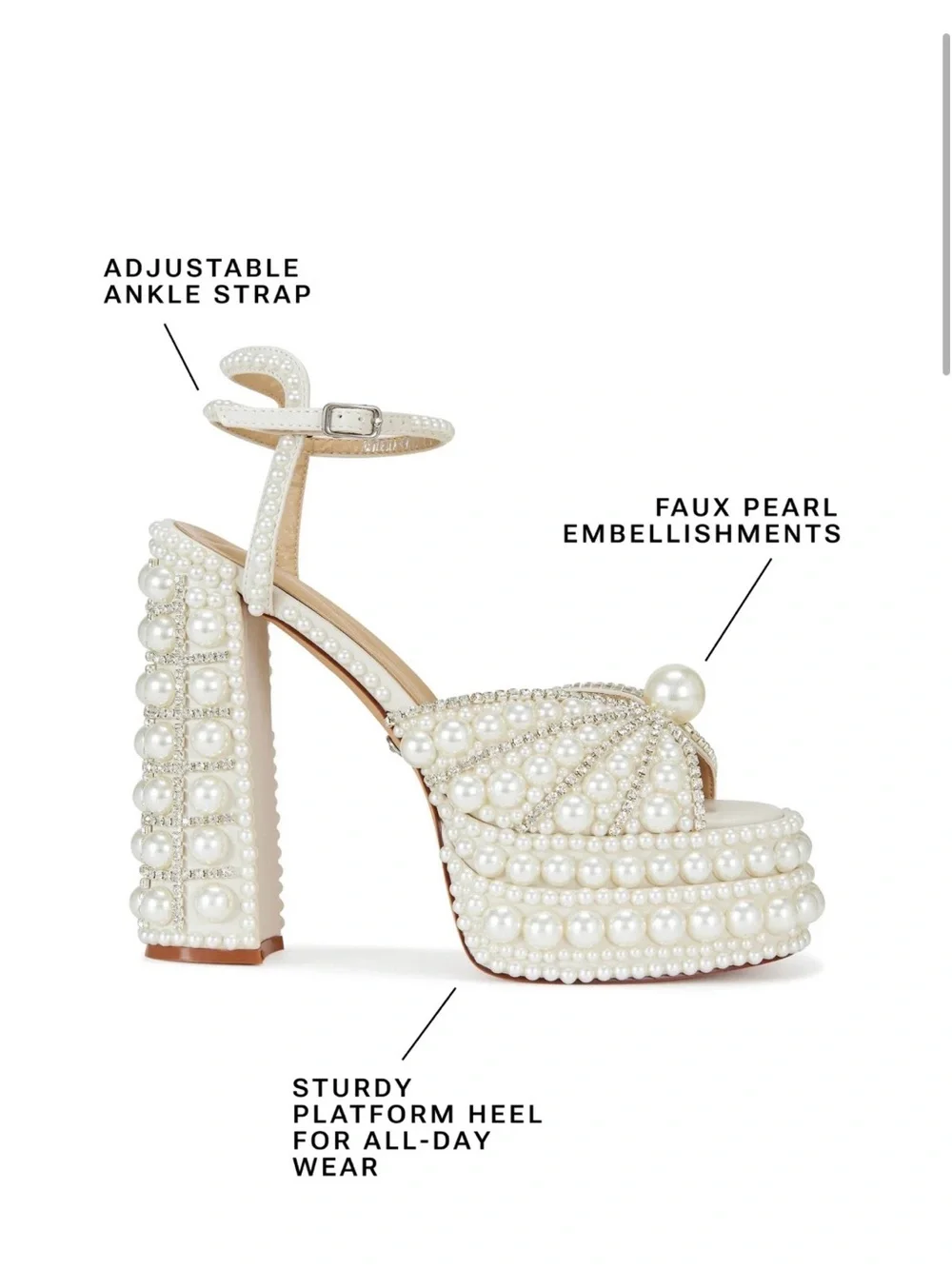 Astrella Pearl-Embellished White Platform Heel Sandal